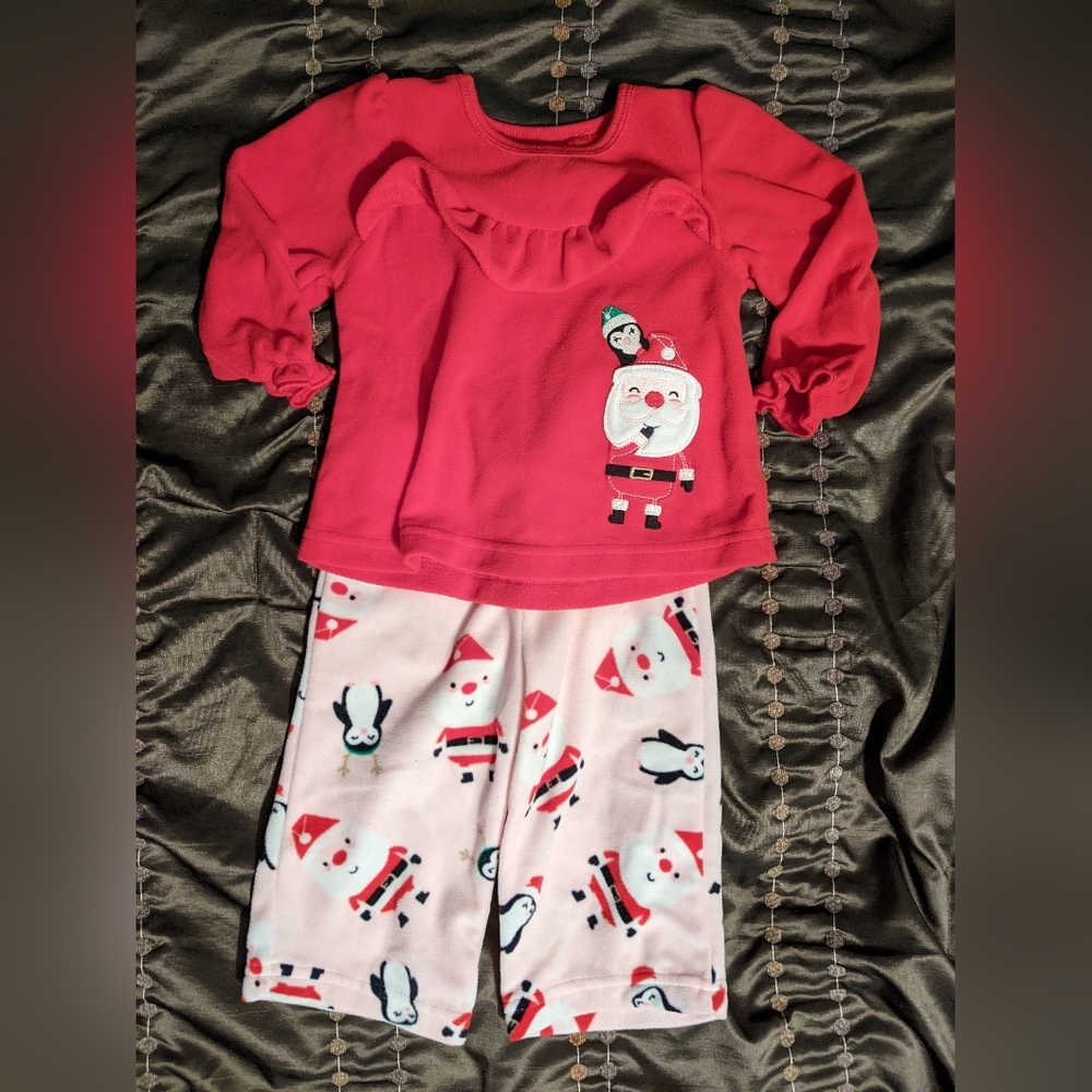 Girls Christmas/Santa 2 piece fleece jammies Size 12 months